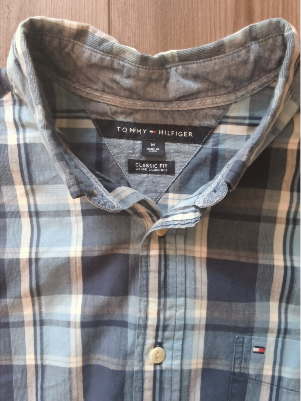 Tommy Hilfiger Mens Classic Fit Blue Plaid Button-Down 100 Cotton Shirt Medium